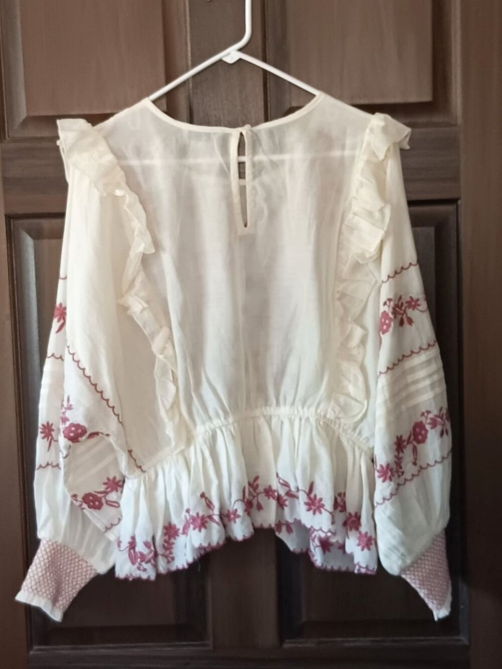 CALYPSO ST. BARTH Cream and Pink Embroidered and Ruffled Peasant Blouse Size S - Picture 9 of 15